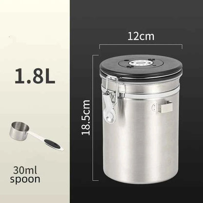 304 Stainless Steel Coffee Canister Coffee Bean Storage Airtight Containers with Date with Spoon Vent Valve Kitchen Food Storage Jar
