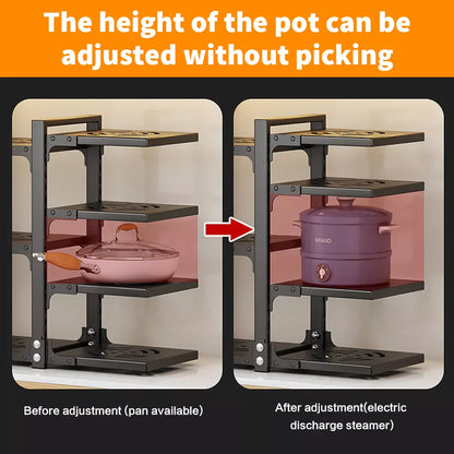 Kitchen Storage Shelves Pot Holder Multilayer Frying Pan Rice Cooker Seasoning Storage Rack Adjustable Organizer Rack - Ceenaz Store