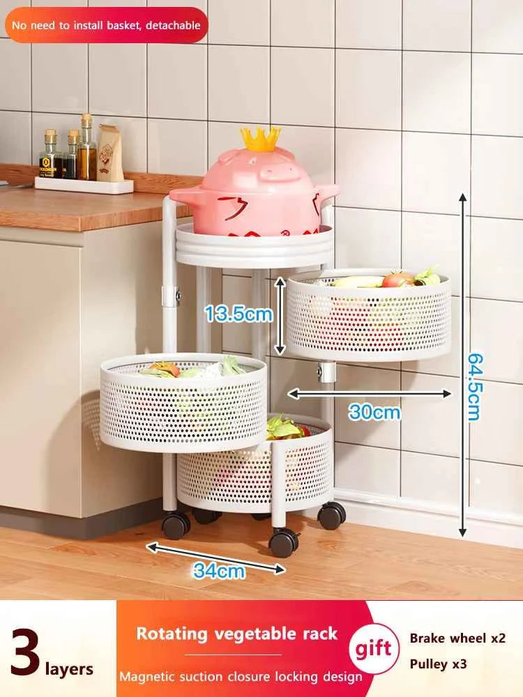 Detachable Rotating Storage Rack Kitchen Floor Multi-layer Shelf Multi-functional Living Room Snack Storage Rack Trolley Rack