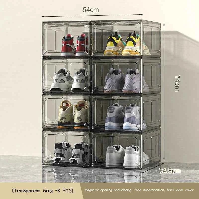 Transparent Shoe Box Magnetic Suction Door Thickened Plastic Storage Holder Detachable Dustproof Shoe Storage Boxes Wholesale
