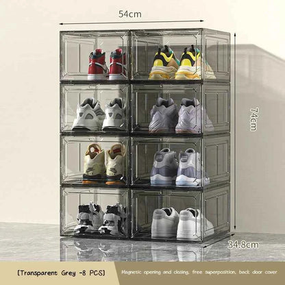 Transparent Shoe Box Magnetic Suction Door Thickened Plastic Storage Holder Detachable Dustproof Shoe Storage Boxes Wholesale