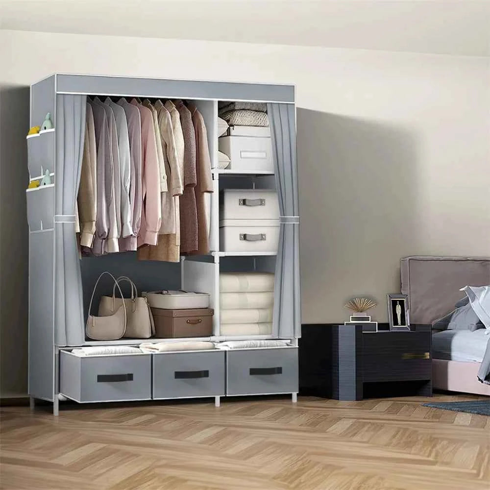 2025 New Upgraded Wardrobe 65 Inch Portable Cabinet Large Clothes Closet with Storage Shelves and Side Pocket Clothes Organizer