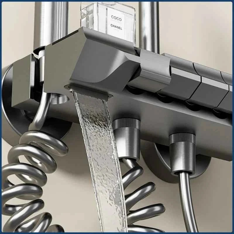 Smart Temperature Digital Display Shower Set Bathroom Wall Mounted Piano Key 4 Ways Water Outlet Rainlfall Shower Faucet System