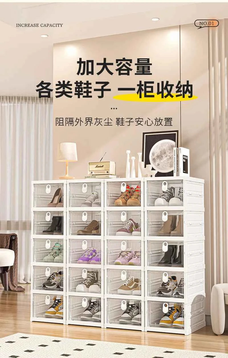 Free Installation Folding Shoe Box Storage Rack, Transparent Shoe Rack Storage Box, Multi-layer Integrated Shoe Cabinet
