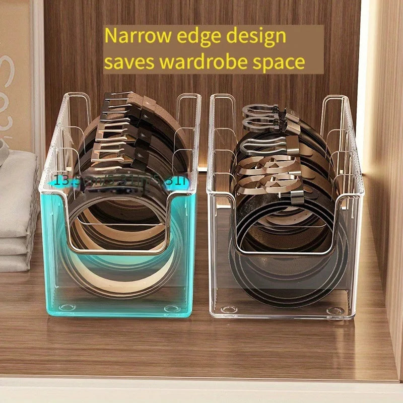 Belt Organizer Box 5 Grids Belt Storage Rack for Closet and Drawer Save Space Tie and Belt Plastic Display Case for Men Women - Ceenaz Store