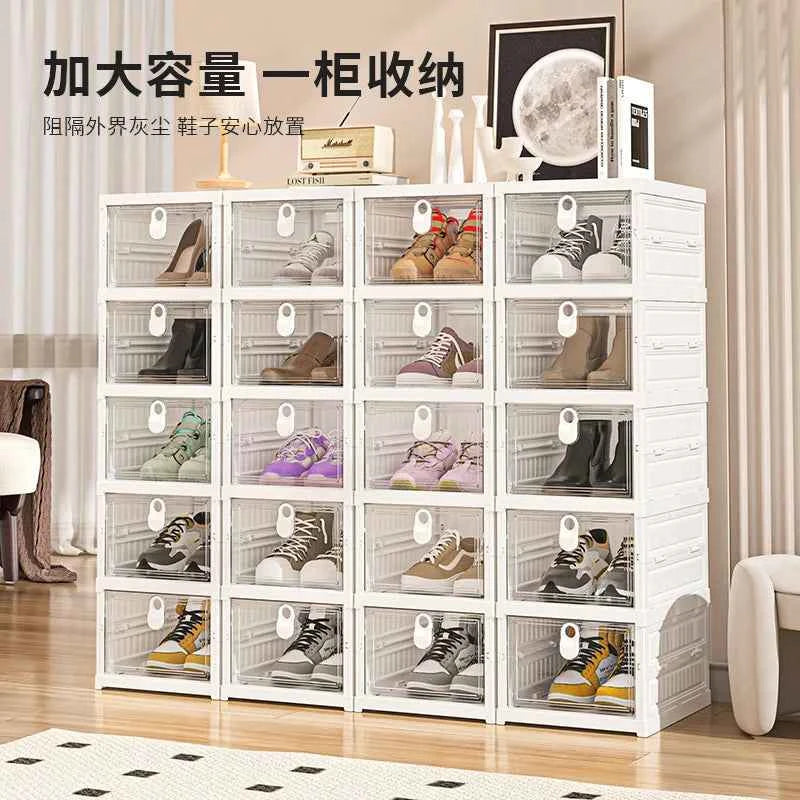 Free Installation Folding Shoe Box Storage Rack, Transparent Shoe Rack Storage Box, Multi-layer Integrated Shoe Cabinet