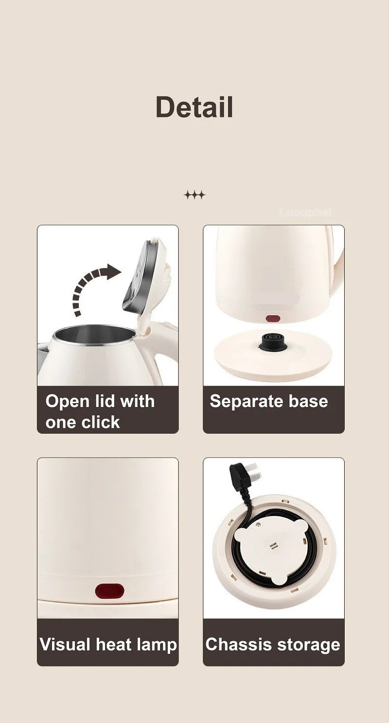 1.8L Household Electric Kettle Large Capacity 304 Stainless Steel Quick Kettle Teapot Automatic Thermos Pot Kitchen Tools 1500W - Ceenaz Store