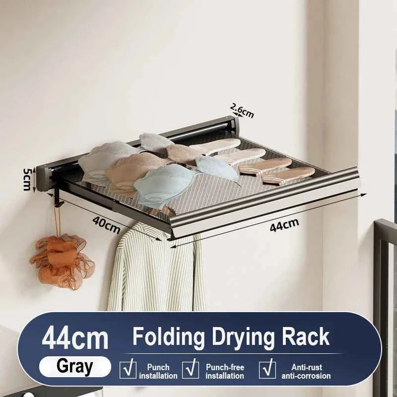 Bathroom Folding Storage Shelf Wall Mounted Aluminum Alloy Retractable Clothes Drying Holder Socks Clothing Drying Rack Hanger