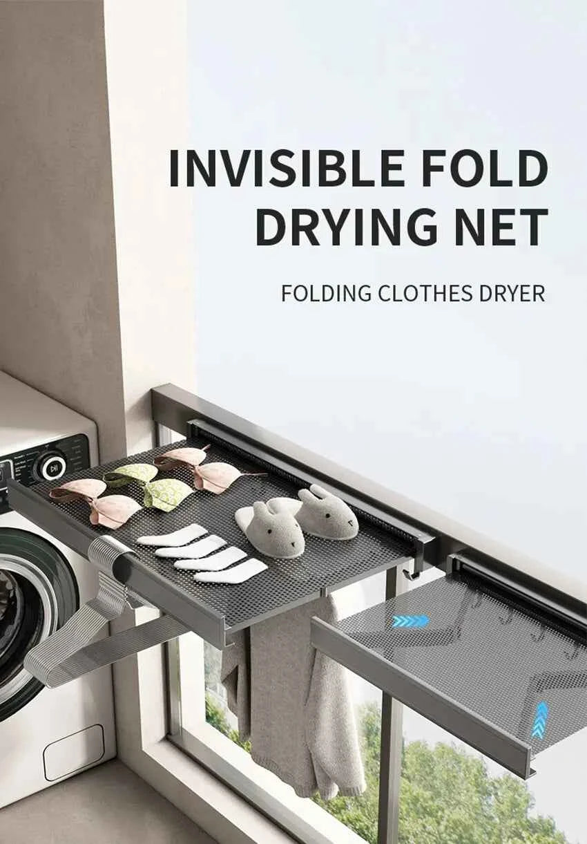 Bathroom Folding Storage Shelf Wall Mounted Aluminum Alloy Retractable Clothes Drying Holder Socks Clothing Drying Rack Hanger