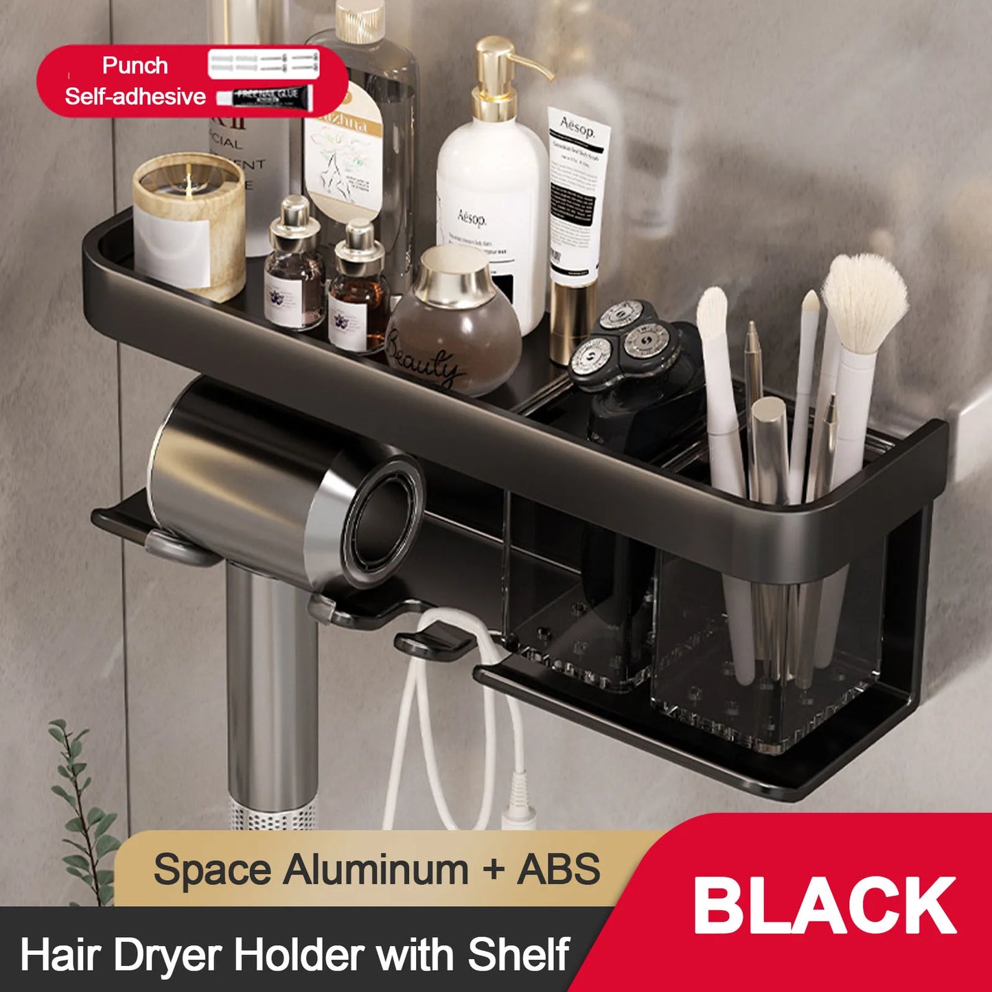 Hair Dryer Holder Wall Dryer Cradle Straightener Stand Hairdryer Organizer Box Toilet Blower Holder Shelf Bathroom Accessories - Ceenaz Store