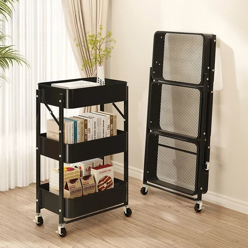 Folding Storage Trolley Rack Kitchen Bathroom Multi Storey Snacks Shelving Bedroom Mobile Trolley Storage Rack Organizer Carts - Ceenaz Store
