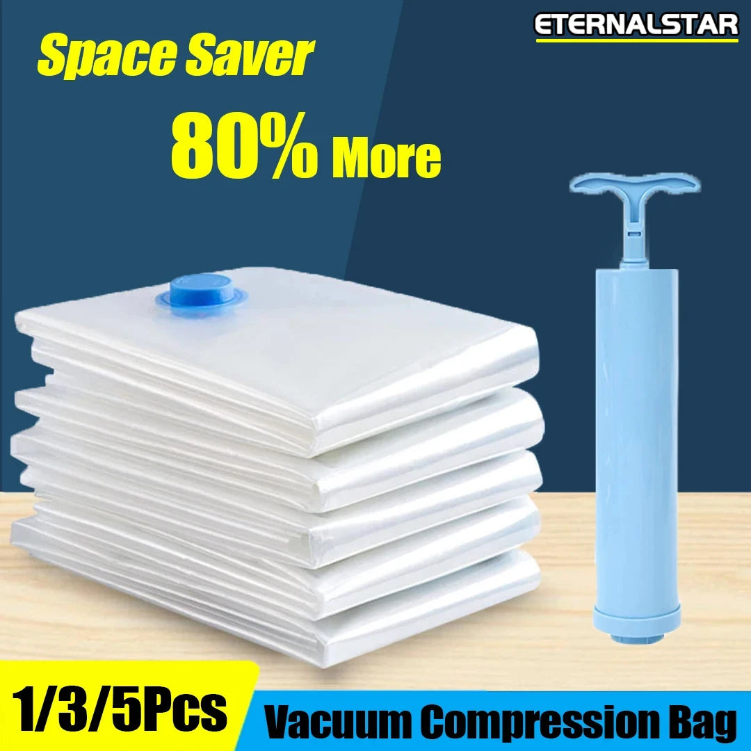 1/3/5Pcs Vacuum Storage Bags with Hand Pump for Comforters Clothes Pillow Bedding Blanket Storage Saver 80% More Compression - Ceenaz Store