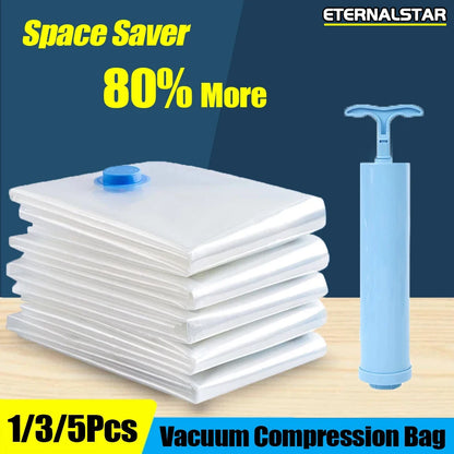1/3/5Pcs Vacuum Storage Bags with Hand Pump for Comforters Clothes Pillow Bedding Blanket Storage Saver 80% More Compression - Ceenaz Store
