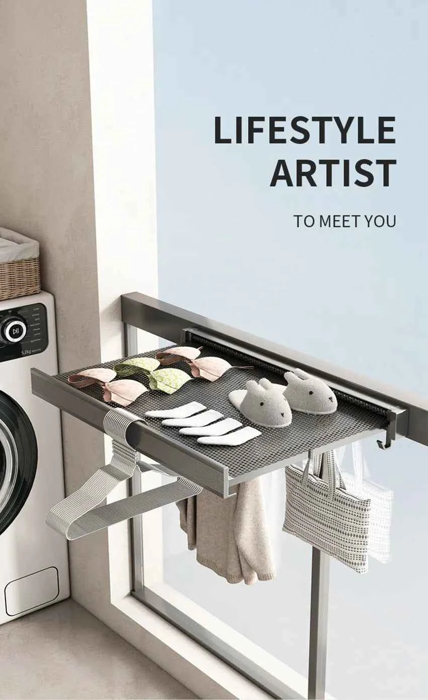 Bathroom Folding Storage Shelf Wall Mounted Aluminum Alloy Retractable Clothes Drying Holder Socks Clothing Drying Rack Hanger