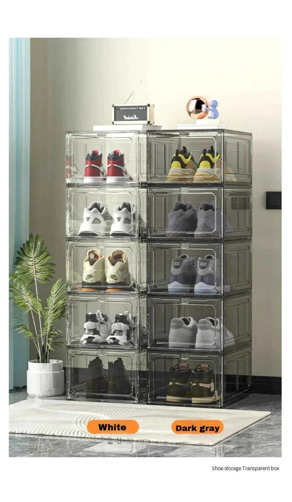 Transparent Shoe Box Magnetic Suction Door Thickened Plastic Storage Holder Detachable Dustproof Shoe Storage Boxes Wholesale