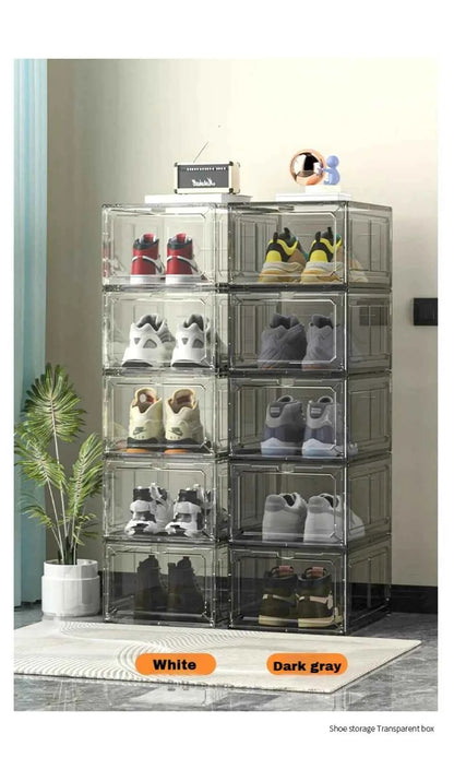 Transparent Shoe Box Magnetic Suction Door Thickened Plastic Storage Holder Detachable Dustproof Shoe Storage Boxes Wholesale