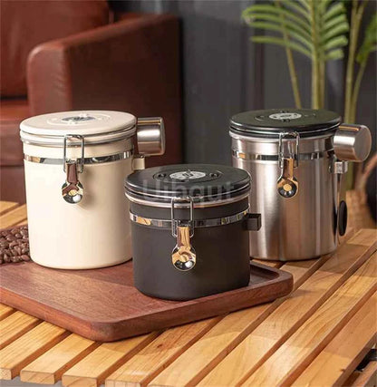 304 Stainless Steel Coffee Canister Coffee Bean Storage Airtight Containers with Date with Spoon Vent Valve Kitchen Food Storage Jar