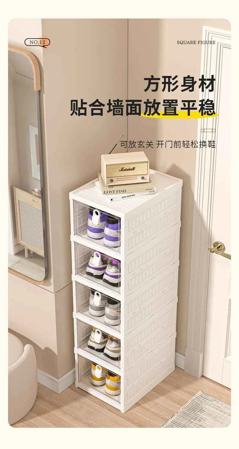 Free Installation Folding Shoe Box Storage Rack, Transparent Shoe Rack Storage Box, Multi-layer Integrated Shoe Cabinet