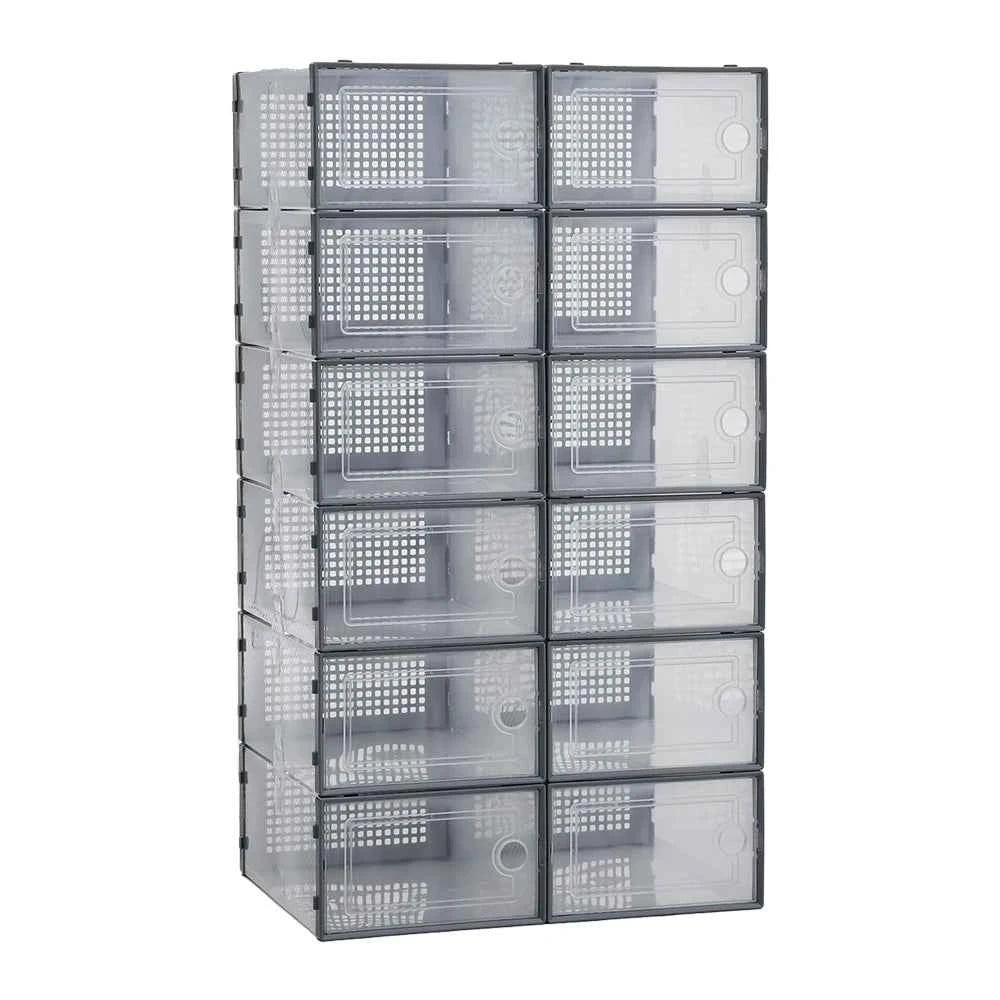 12x stackable transparent shoe box storage box multi-layer assembly storage rack shoe cabinet