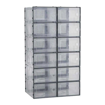 12x stackable transparent shoe box storage box multi-layer assembly storage rack shoe cabinet