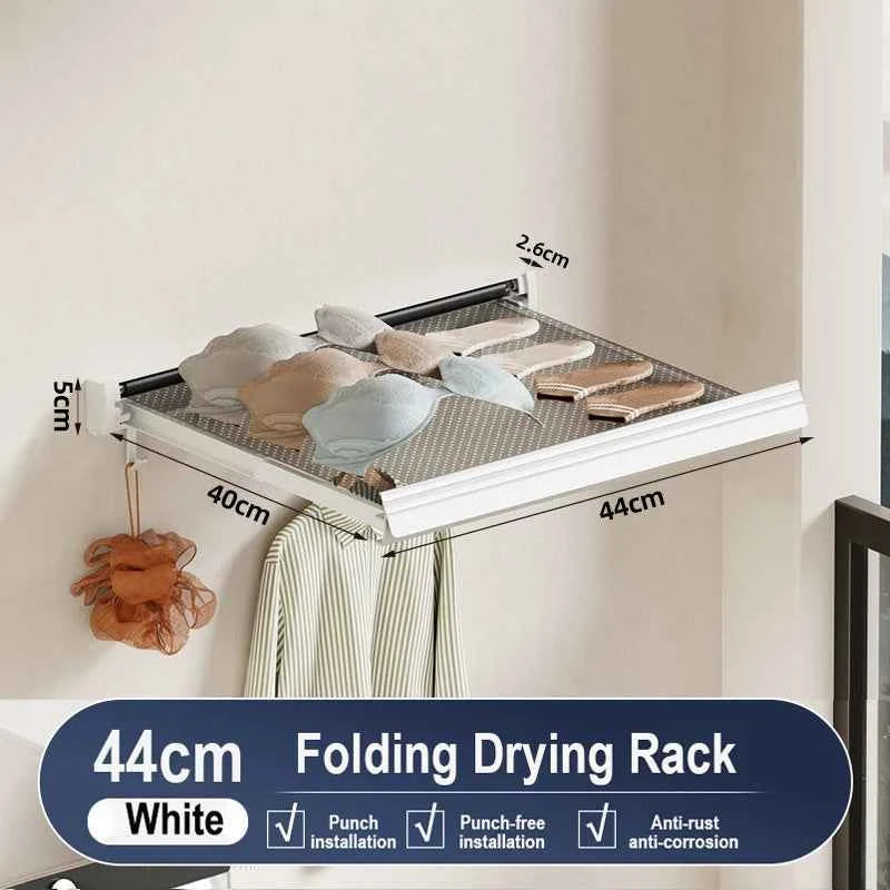 Bathroom Folding Storage Shelf Wall Mounted Aluminum Alloy Retractable Clothes Drying Holder Socks Clothing Drying Rack Hanger
