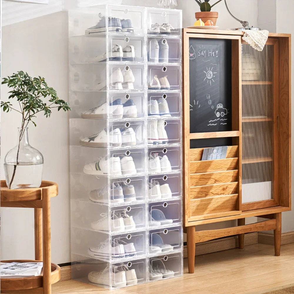 Folder Plastic Antioxidant Shoe Cabinet High Transparent Slippers Sneakers Storage Shoes Box Dustproof Shoe Organizer Box - Ceenaz Store