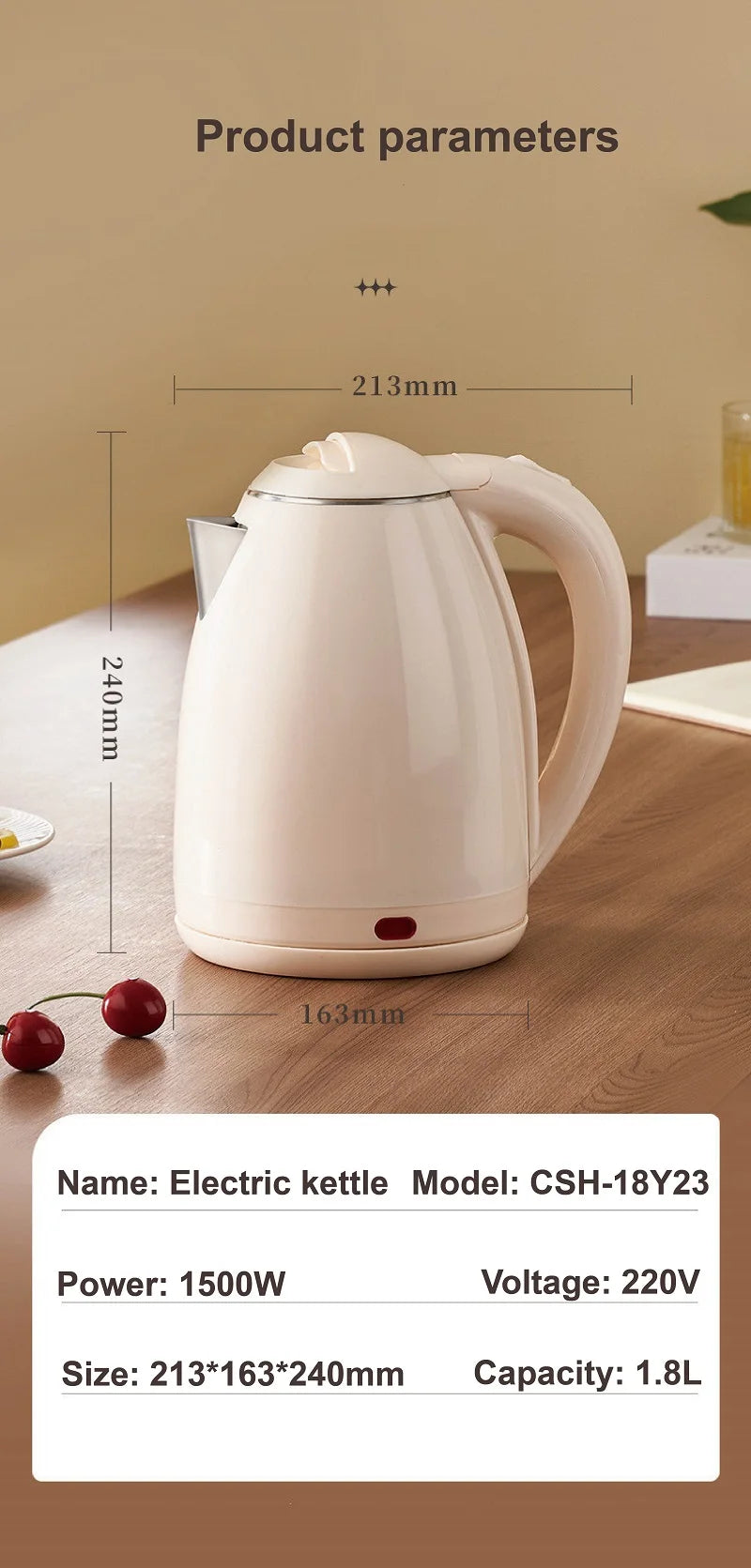 1.8L Household Electric Kettle Large Capacity 304 Stainless Steel Quick Kettle Teapot Automatic Thermos Pot Kitchen Tools 1500W - Ceenaz Store