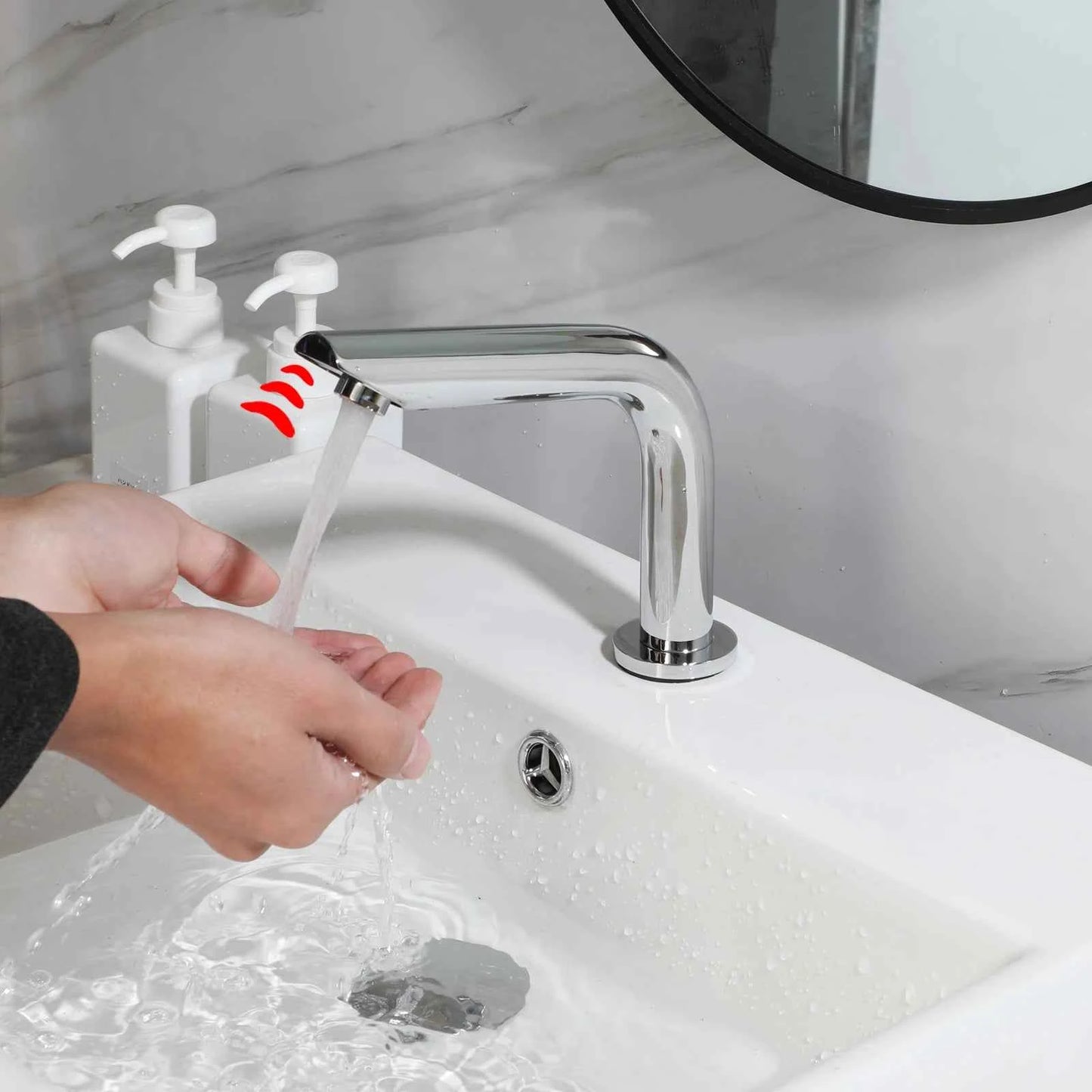JIENI Smart Bathroom Faucet Chrome Inductive Washbasin Faucets Stream Deck Mounted Touchless Sensor Hot And Cold Mixer Tap