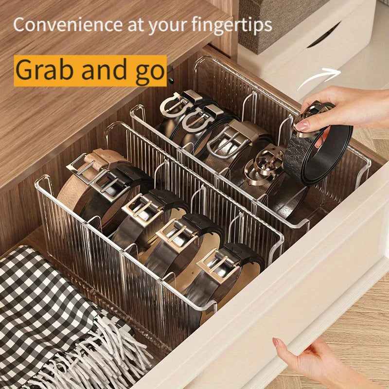 Belt Organizer Box 5 Grids Belt Storage Rack for Closet and Drawer Save Space Tie and Belt Plastic Display Case for Men Women - Ceenaz Store