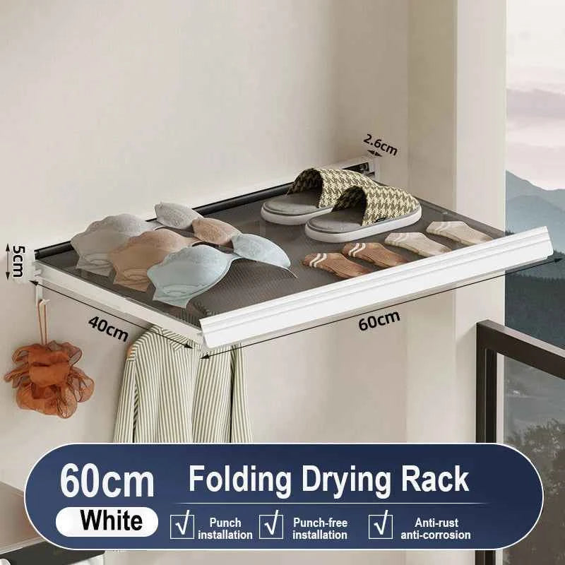 Bathroom Folding Storage Shelf Wall Mounted Aluminum Alloy Retractable Clothes Drying Holder Socks Clothing Drying Rack Hanger