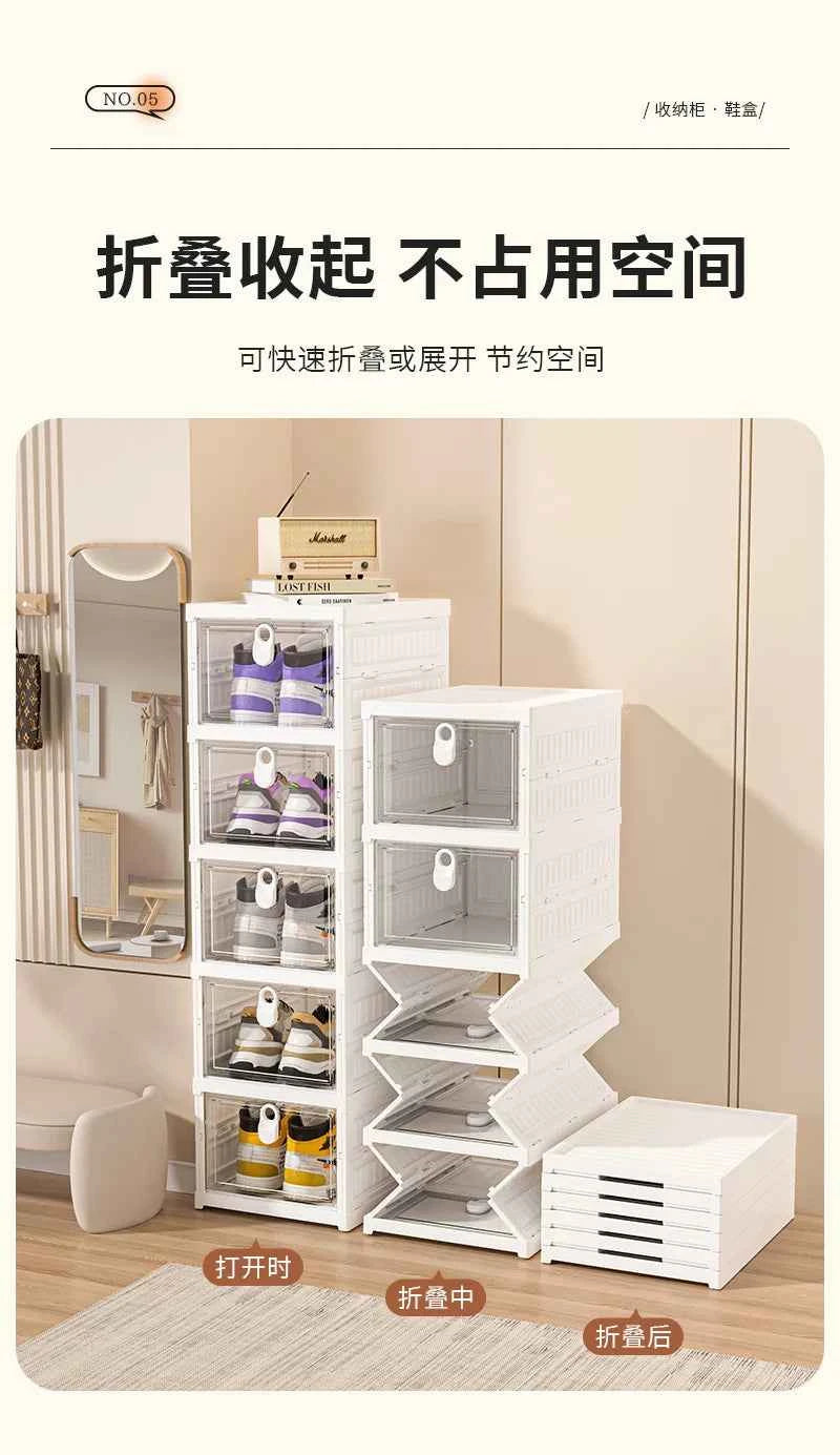 Free Installation Folding Shoe Box Storage Rack, Transparent Shoe Rack Storage Box, Multi-layer Integrated Shoe Cabinet