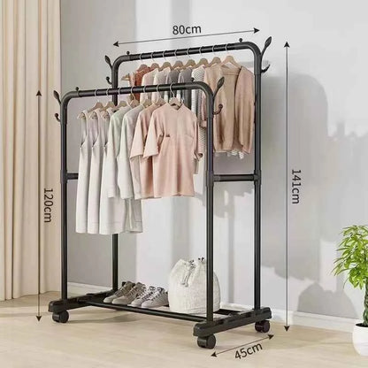 Thiened Sturdy Floor-Mounted Clothes Drng Ra Bedroom Balcony Iron Clothes Hanger Holder Portable Dormi Storage Orga...
