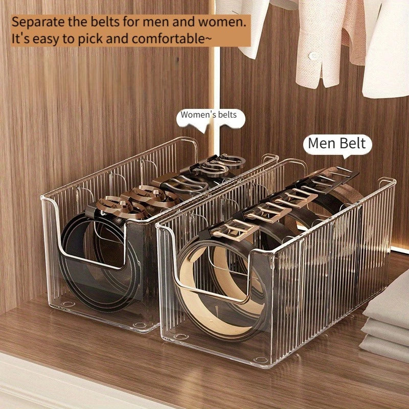 Belt Organizer Box 5 Grids Belt Storage Rack for Closet and Drawer Save Space Tie and Belt Plastic Display Case for Men Women - Ceenaz Store