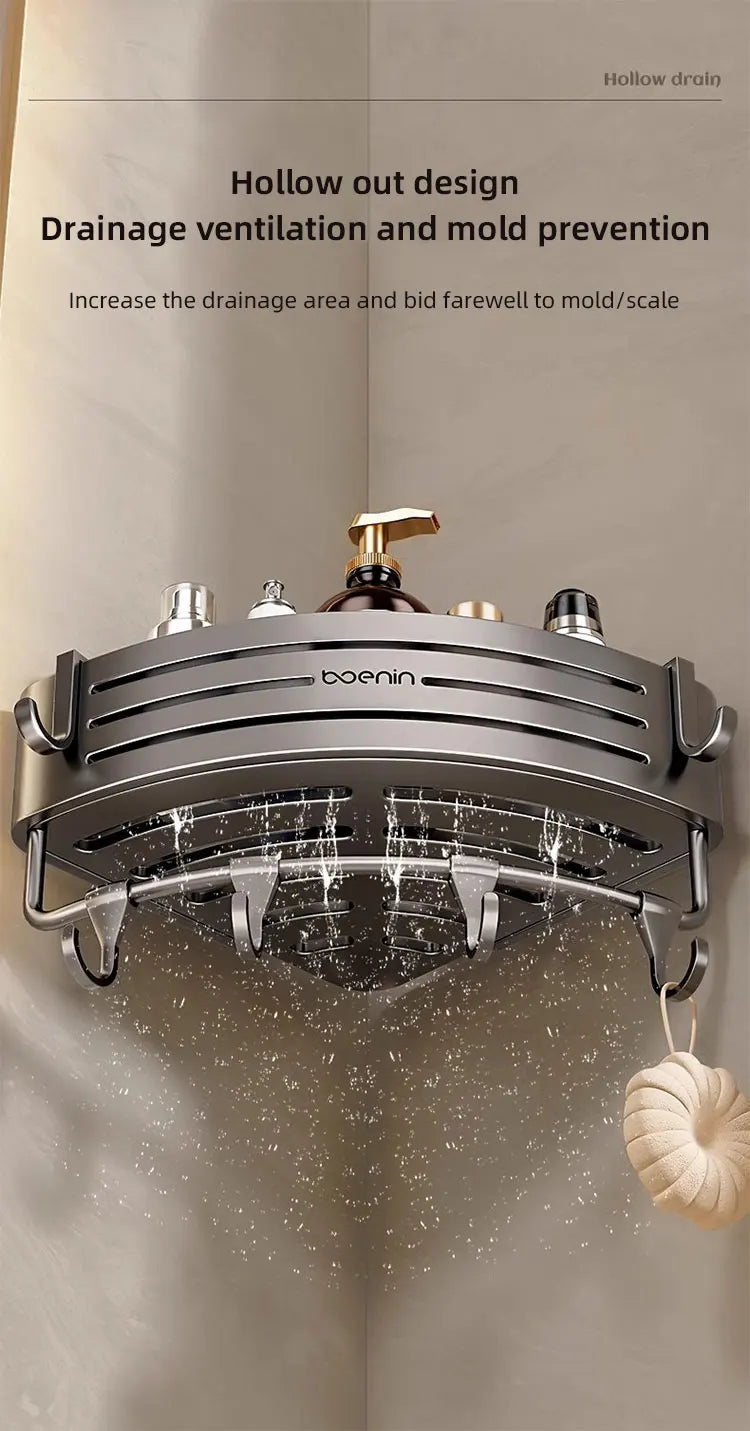 No Drill Bathroom Corner Shelf Wall Mounted Shower Corner Shelves with Hook Towel Bar Space Aluminum Bathroom Organizer Rack - Ceenaz Store