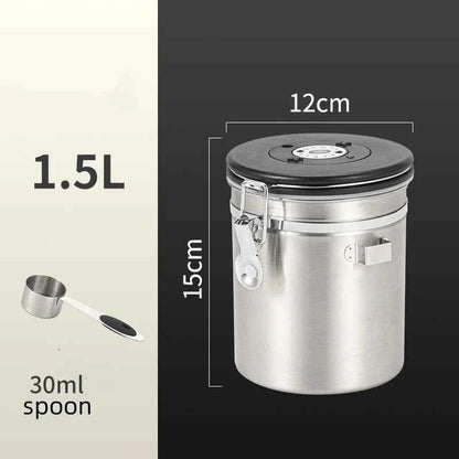 304 Stainless Steel Coffee Canister Coffee Bean Storage Airtight Containers with Date with Spoon Vent Valve Kitchen Food Storage Jar