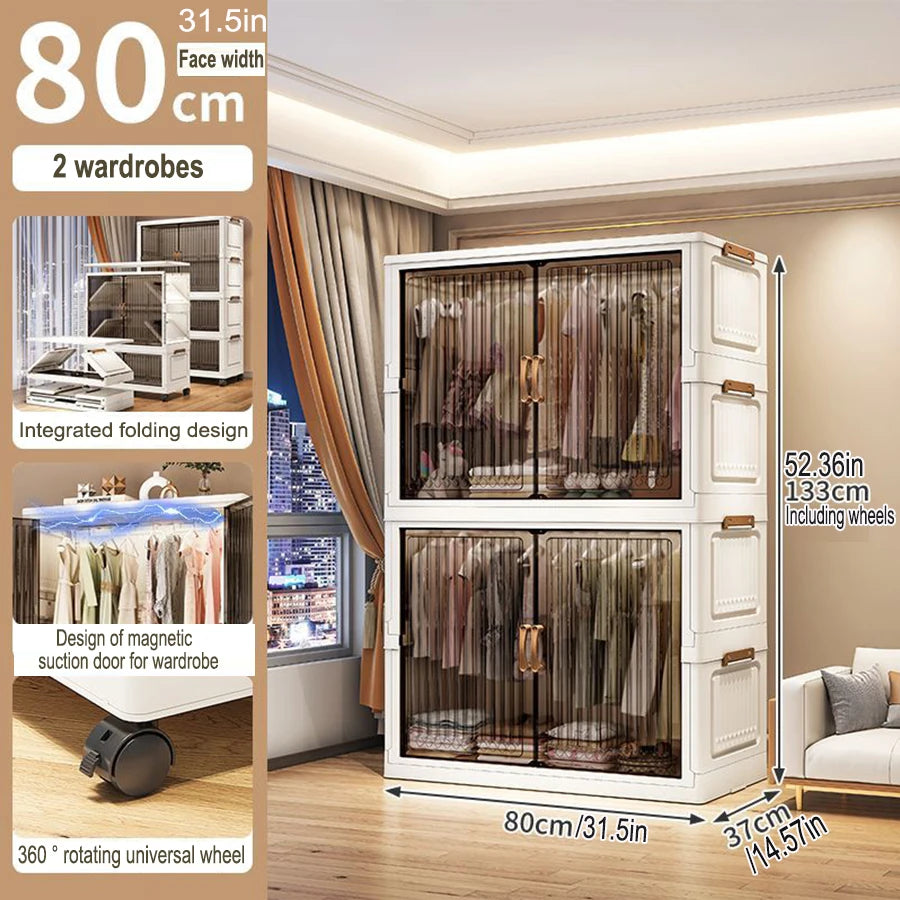 Multifunction Folding Storage Cabinet Dustproof Wardrobe Sundries Cabinet Closet Organizer Locker Storage Box - Ceenaz Store