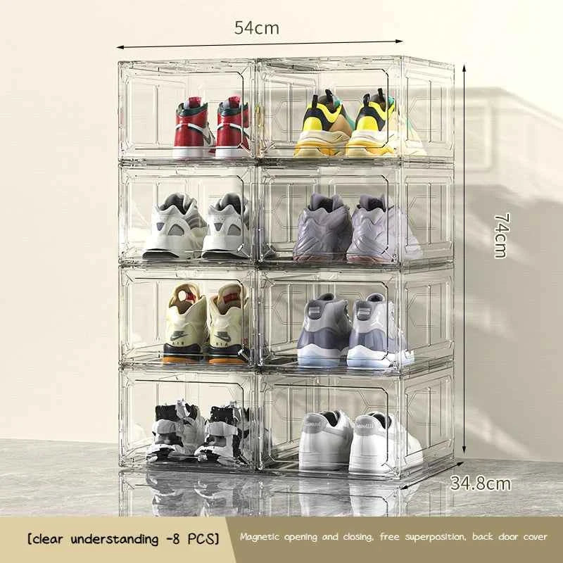 Transparent Shoe Box Magnetic Suction Door Thickened Plastic Storage Holder Detachable Dustproof Shoe Storage Boxes Wholesale