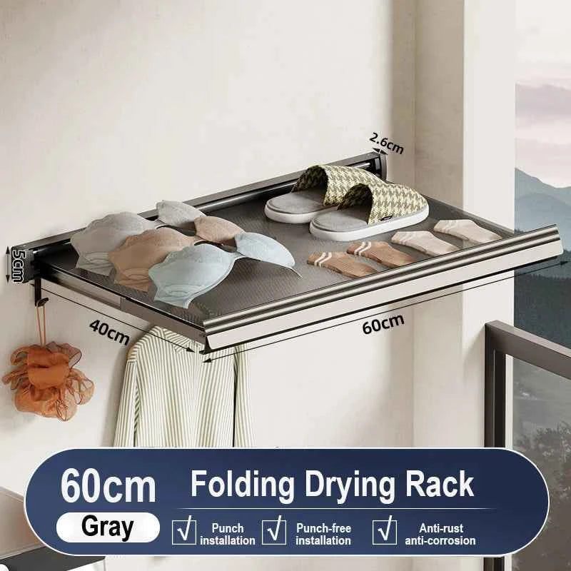 Bathroom Folding Storage Shelf Wall Mounted Aluminum Alloy Retractable Clothes Drying Holder Socks Clothing Drying Rack Hanger
