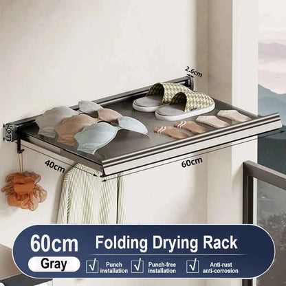 Bathroom Folding Storage Shelf Wall Mounted Aluminum Alloy Retractable Clothes Drying Holder Socks Clothing Drying Rack Hanger