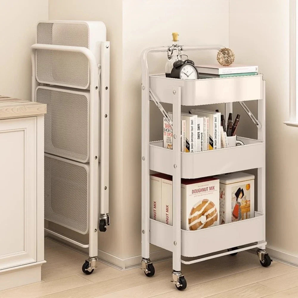 Folding Storage Trolley Rack Kitchen Bathroom Multi Storey Snacks Shelving Bedroom Mobile Trolley Storage Rack Organizer Carts - Ceenaz Store