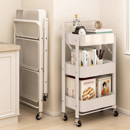 Folding Storage Trolley Rack Kitchen Bathroom Multi Storey Snacks Shelving Bedroom Mobile Trolley Storage Rack Organizer Carts - Ceenaz Store