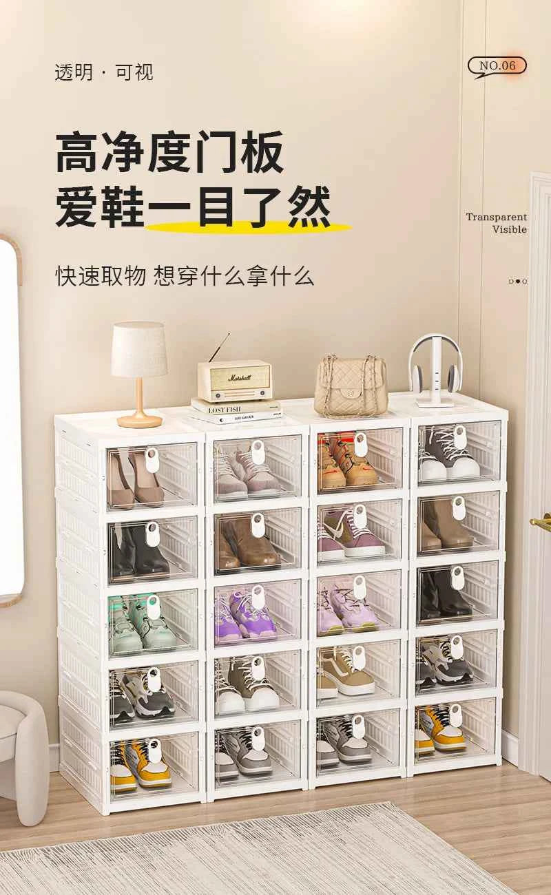 Free Installation Folding Shoe Box Storage Rack, Transparent Shoe Rack Storage Box, Multi-layer Integrated Shoe Cabinet