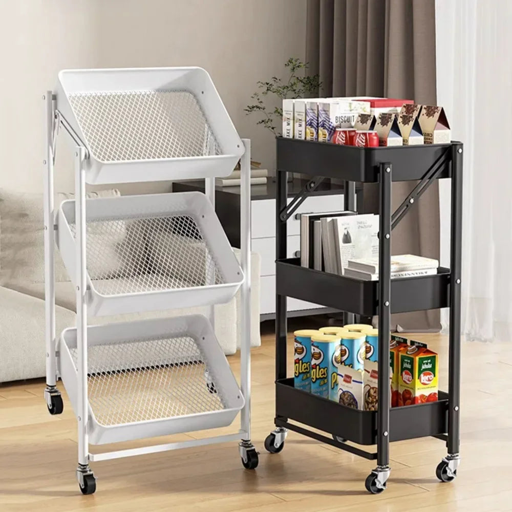 Folding Storage Trolley Rack Kitchen Bathroom Multi Storey Snacks Shelving Bedroom Mobile Trolley Storage Rack Organizer Carts - Ceenaz Store