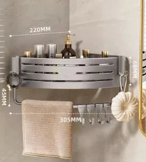 No Drill Bathroom Corner Shelf Wall Mounted Shower Corner Shelves with Hook Towel Bar Space Aluminum Bathroom Organizer Rack - Ceenaz Store