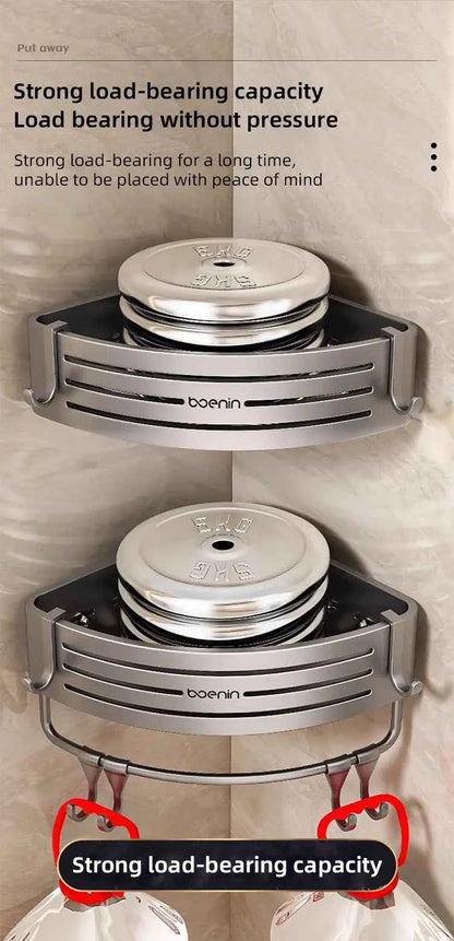 No Drill Bathroom Corner Shelf Wall Mounted Shower Corner Shelves with Hook Towel Bar Space Aluminum Bathroom Organizer Rack