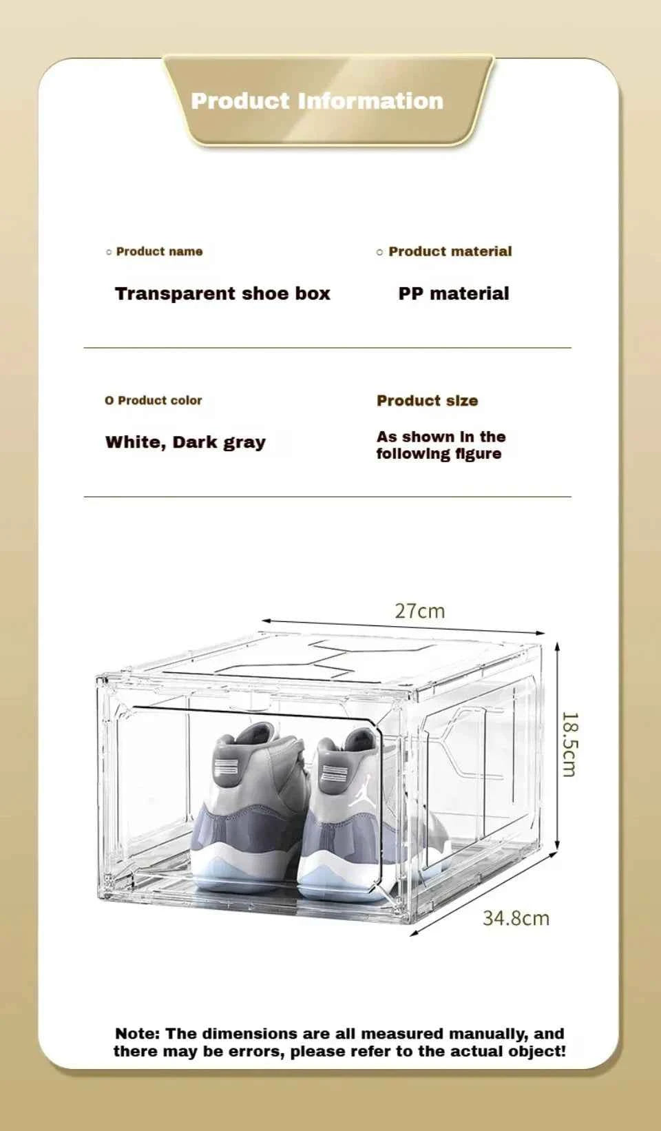 Transparent Shoe Box Magnetic Suction Door Thickened Plastic Storage Holder Detachable Dustproof Shoe Storage Boxes Wholesale