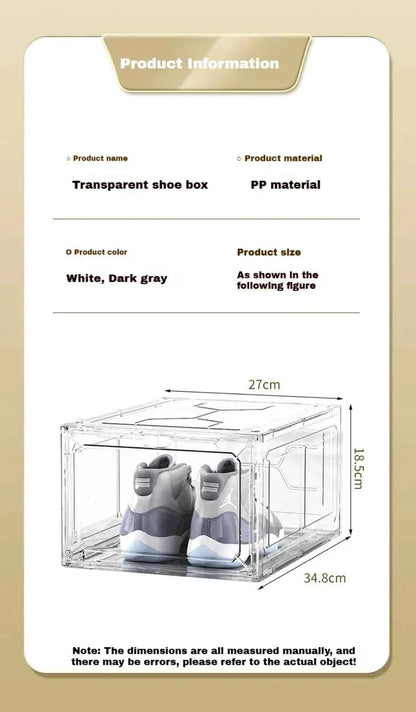 Transparent Shoe Box Magnetic Suction Door Thickened Plastic Storage Holder Detachable Dustproof Shoe Storage Boxes Wholesale