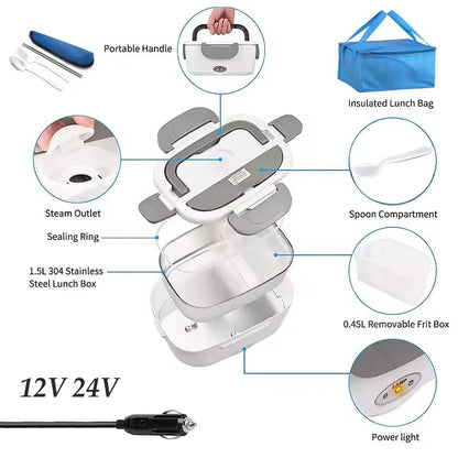 Stainless Steel 12V 24V Electric Heating Lunch Box Car Truck Drivers Picnic Camping Portable Thermostatic Food Warmer Container - Ceenaz Store