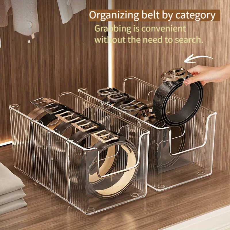 Belt Organizer Box 5 Grids Belt Storage Rack for Closet and Drawer Save Space Tie and Belt Plastic Display Case for Men Women - Ceenaz Store