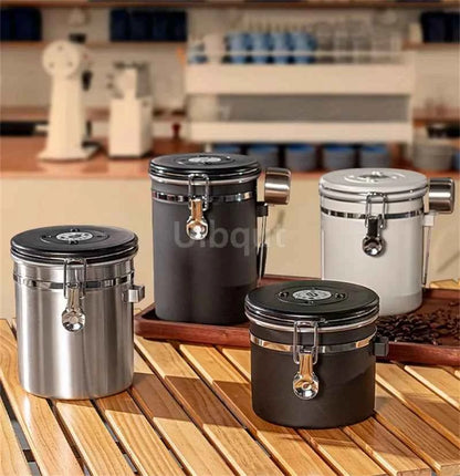 304 Stainless Steel Coffee Canister Coffee Bean Storage Airtight Containers with Date with Spoon Vent Valve Kitchen Food Storage Jar